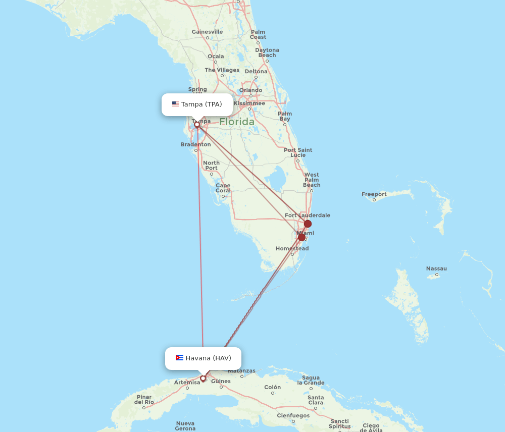 HAV-TPA flight routes