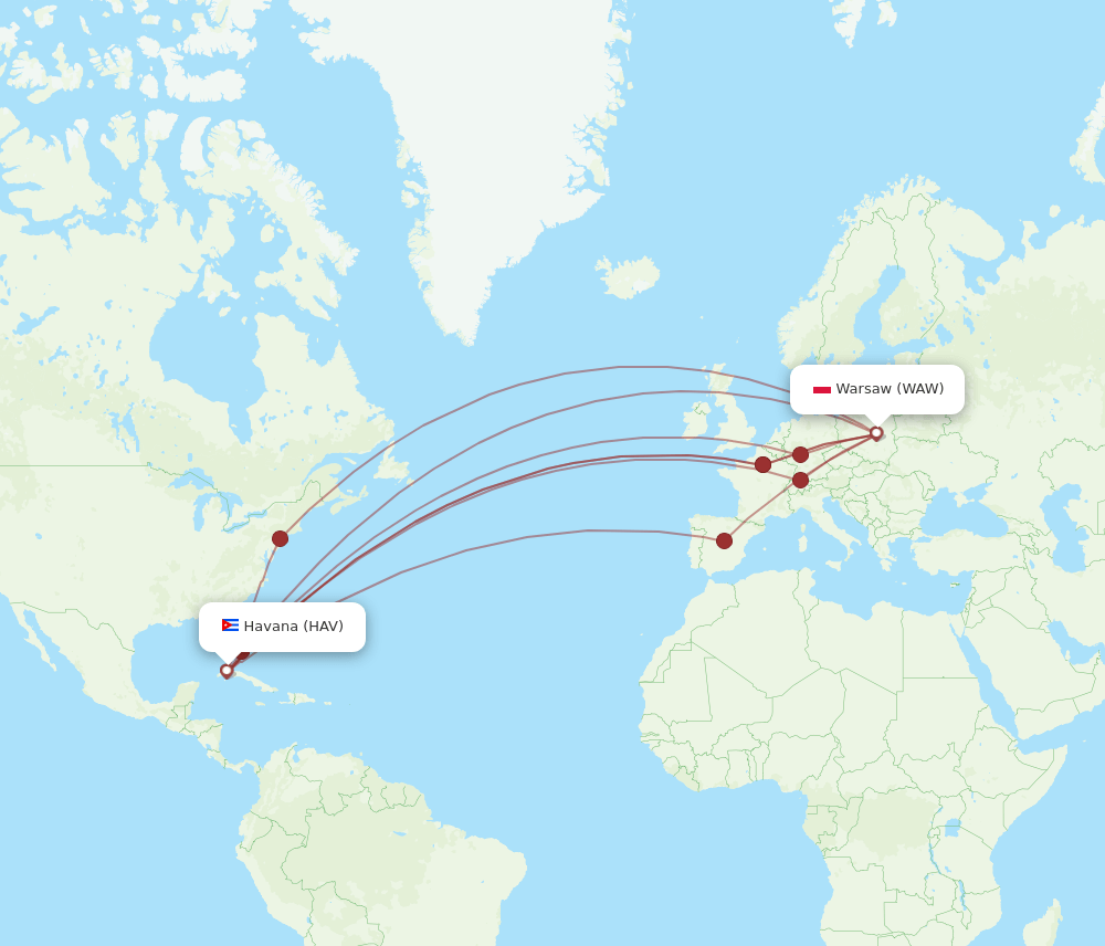 HAV-WAW flight routes