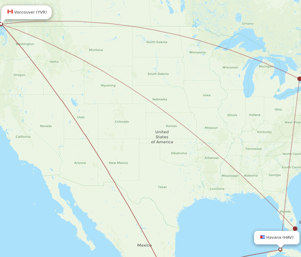 YVR to HAV flights and routes map