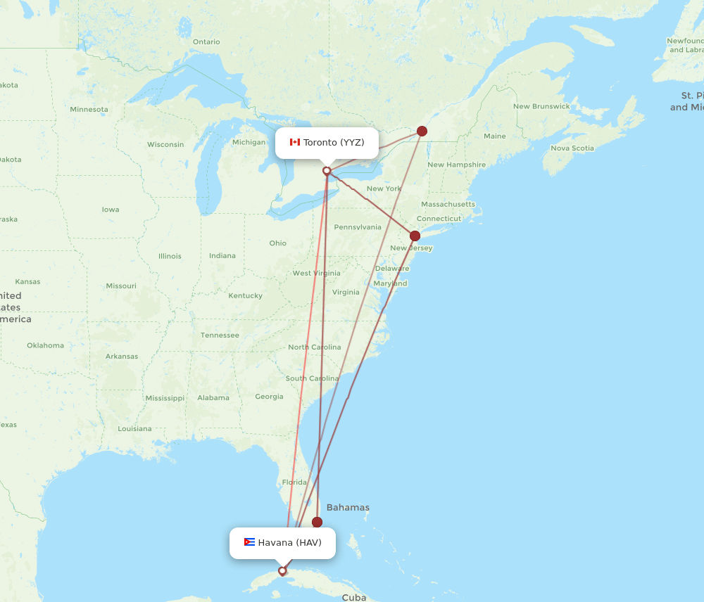 HAV-YYZ flight routes
