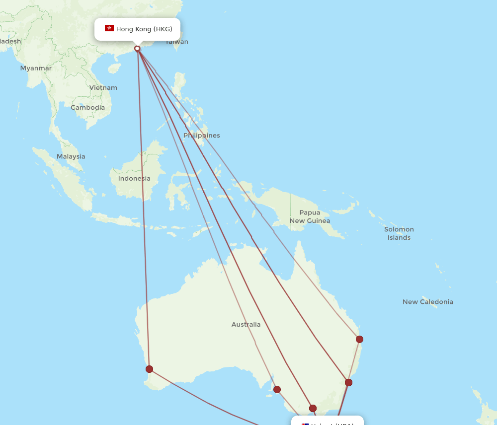 HBA-HKG flight routes