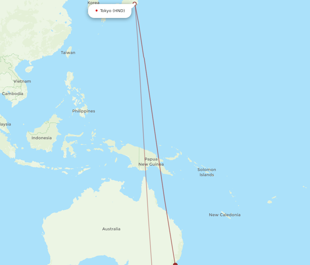 HBA-HND flight routes