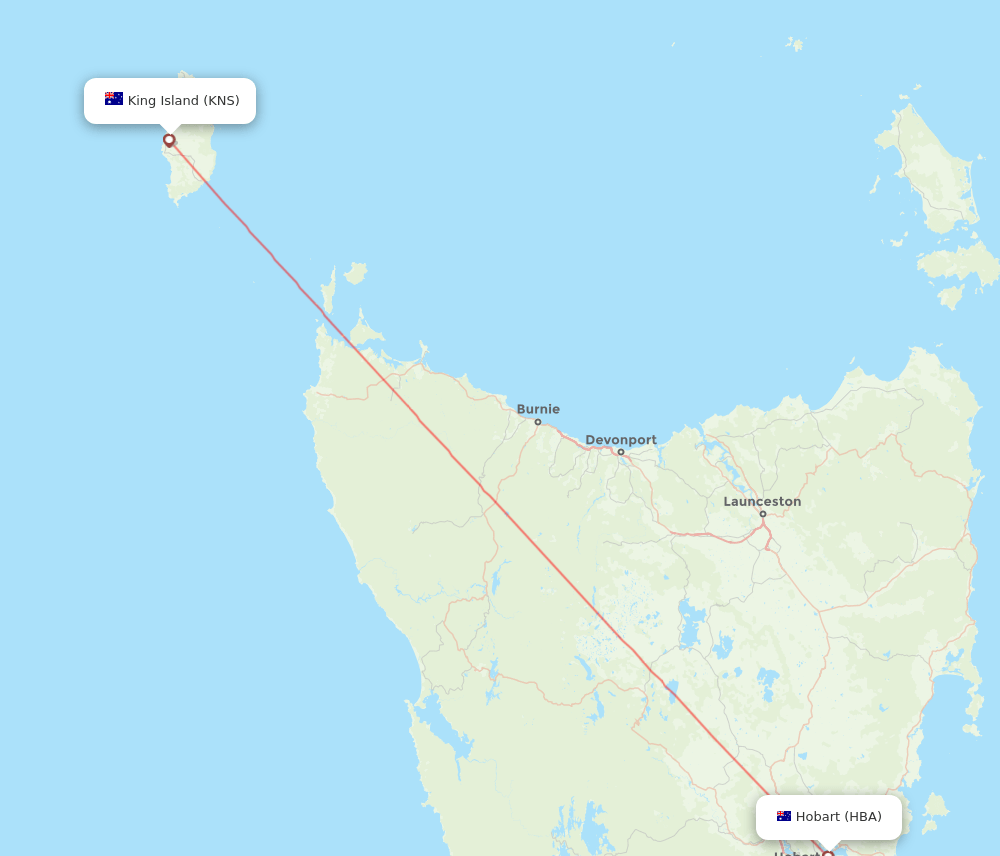 Hobart - King Island route map and flight paths