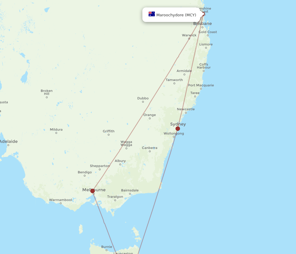 HBA-MCY flight routes