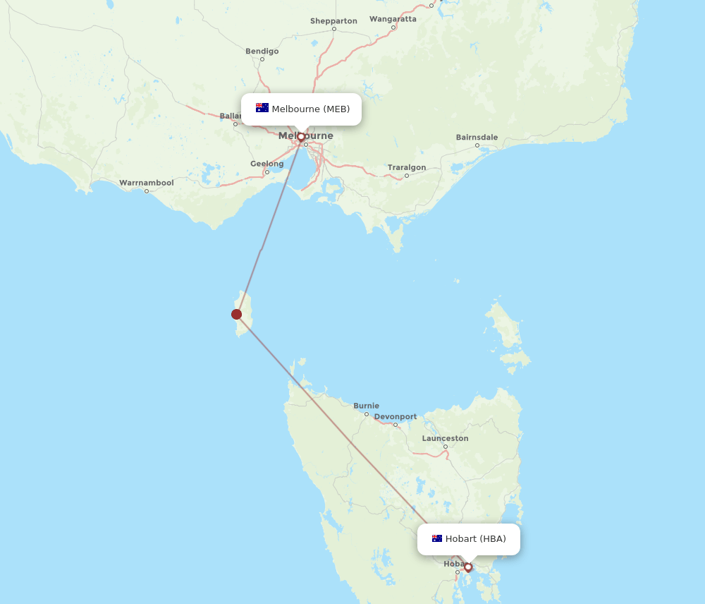 HBA to MEB flights and routes map