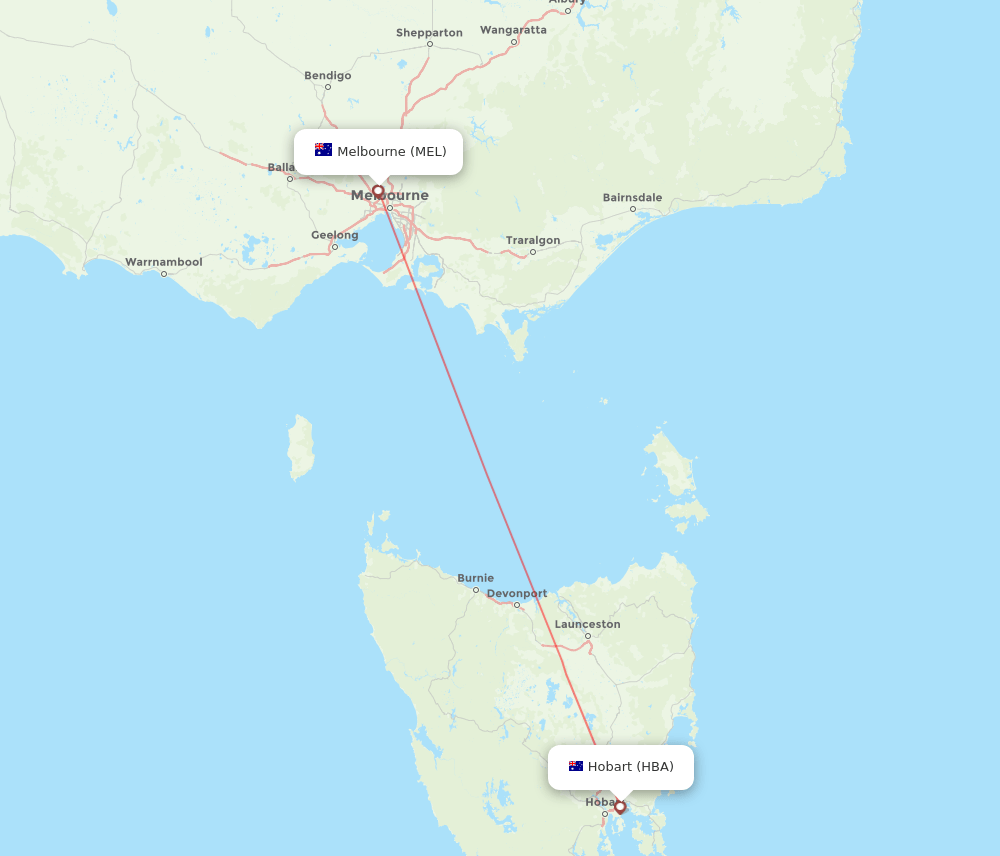 Hobart - Melbourne route map and flight paths