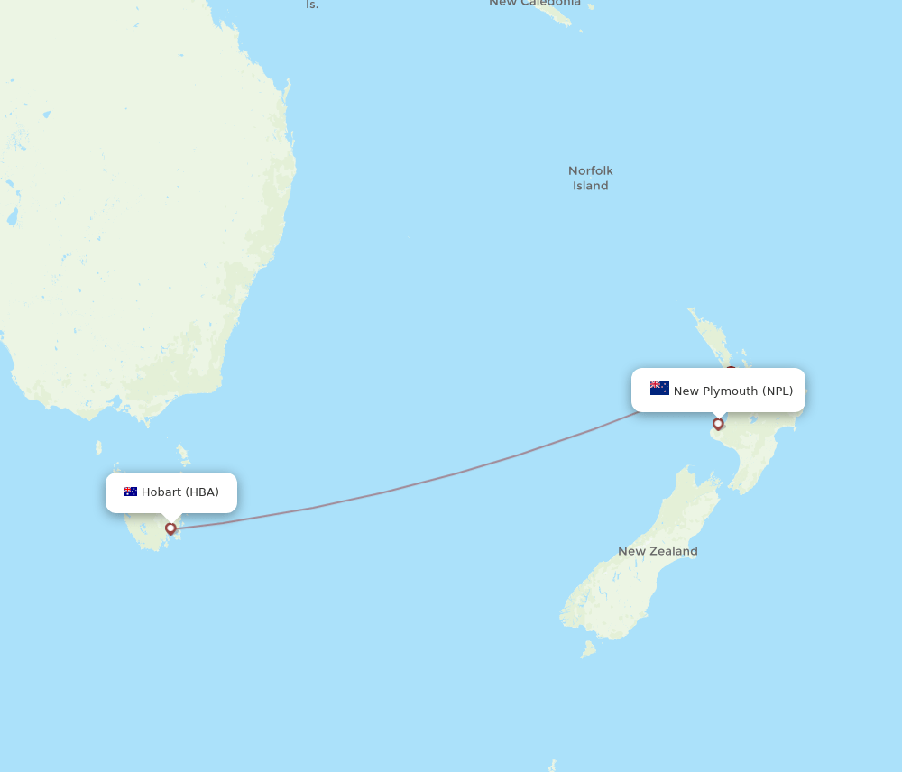 HBA to NPL flights and routes map