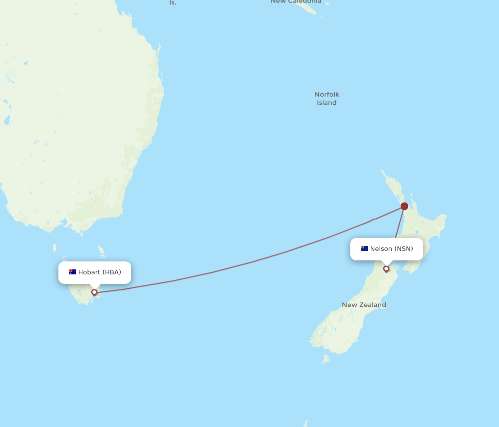 HBA to NSN flights and routes map
