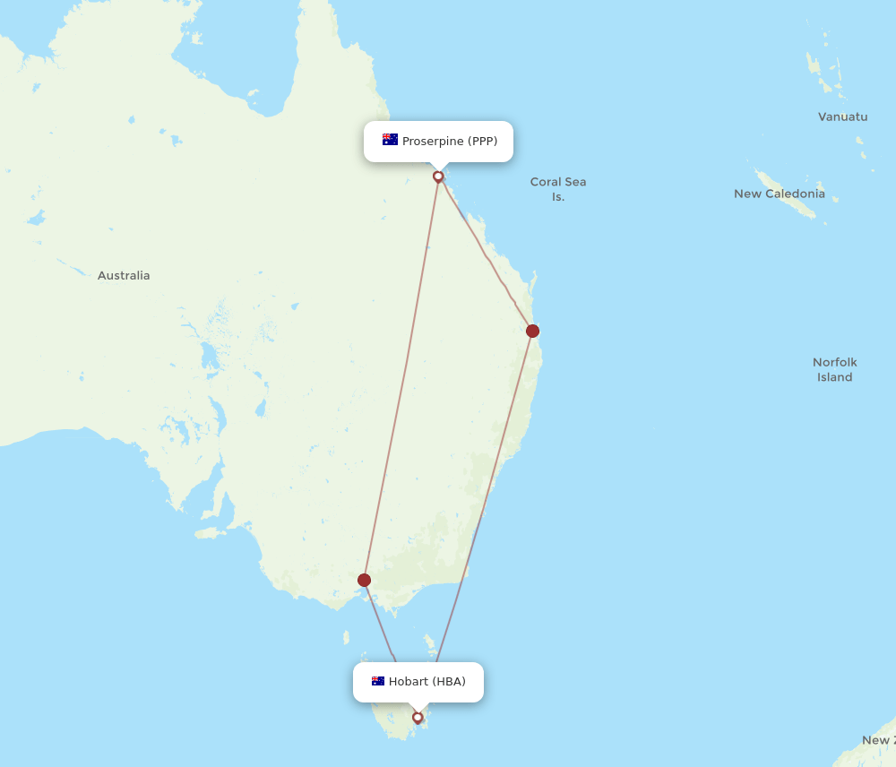 HBA to PPP flights and routes map
