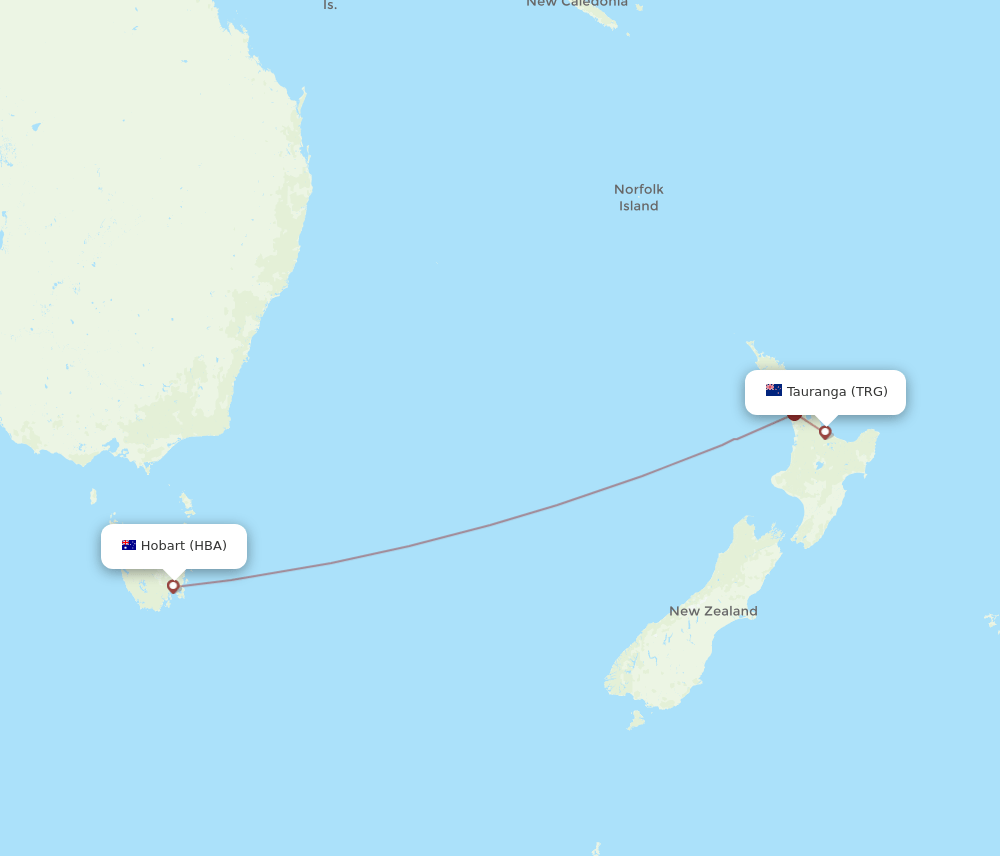 HBA to TRG flights and routes map