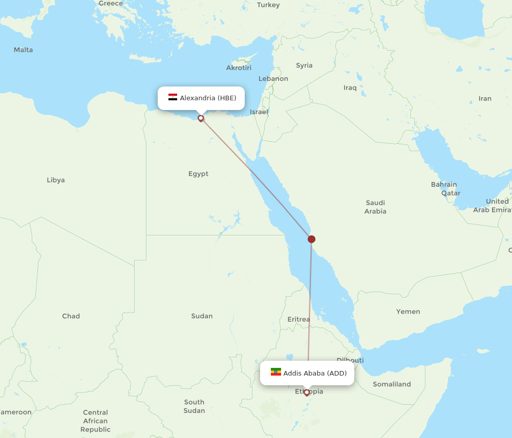 HBE to ADD flights and routes map