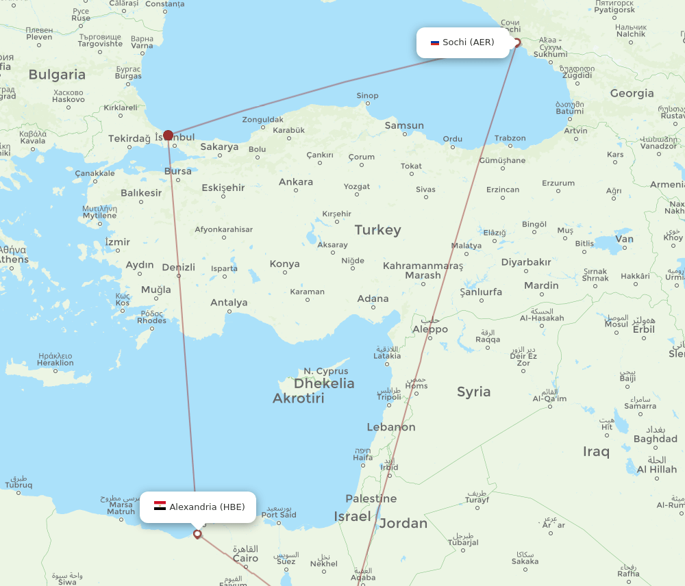 Adler/Sochi - Alexandria route map and flight paths