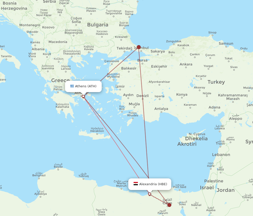 HBE to ATH flights and routes map
