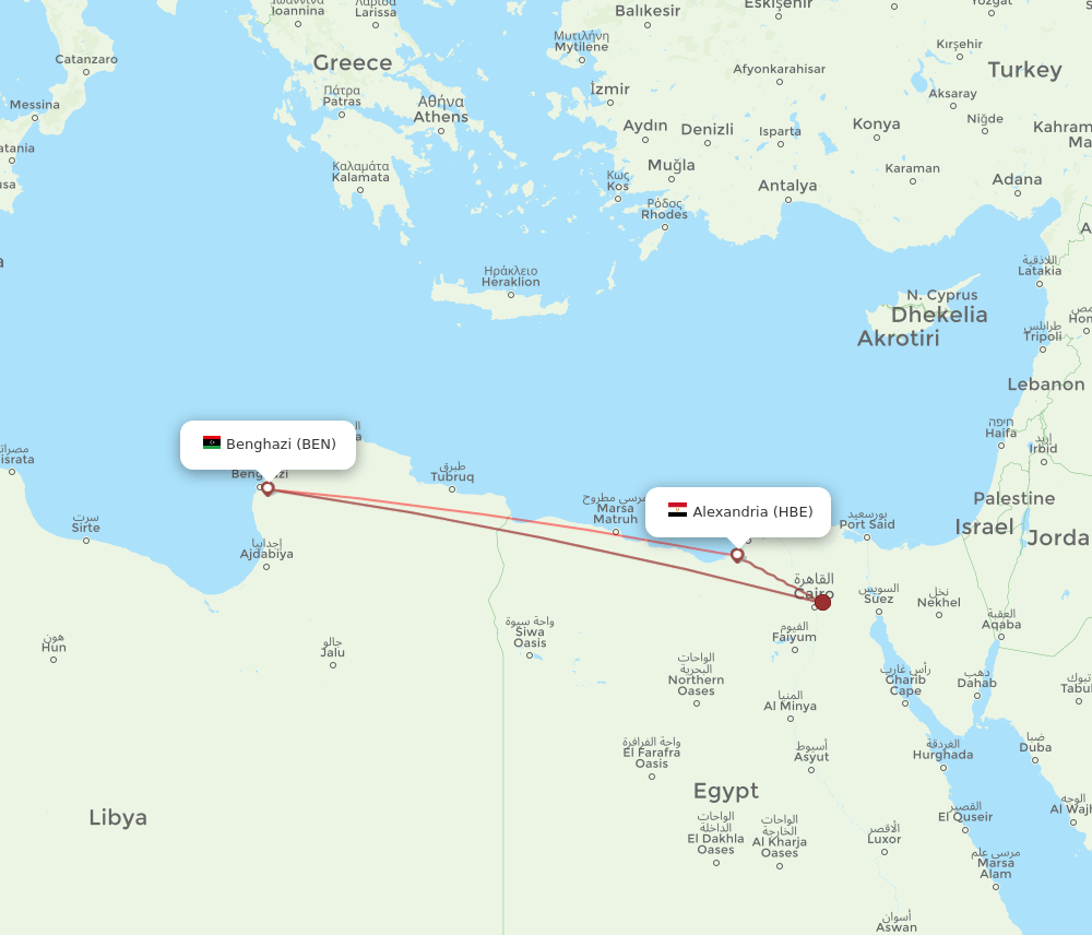 BEN to HBE flights and routes map