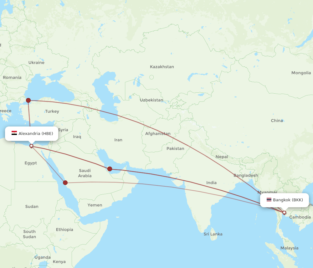HBE to BKK flights and routes map