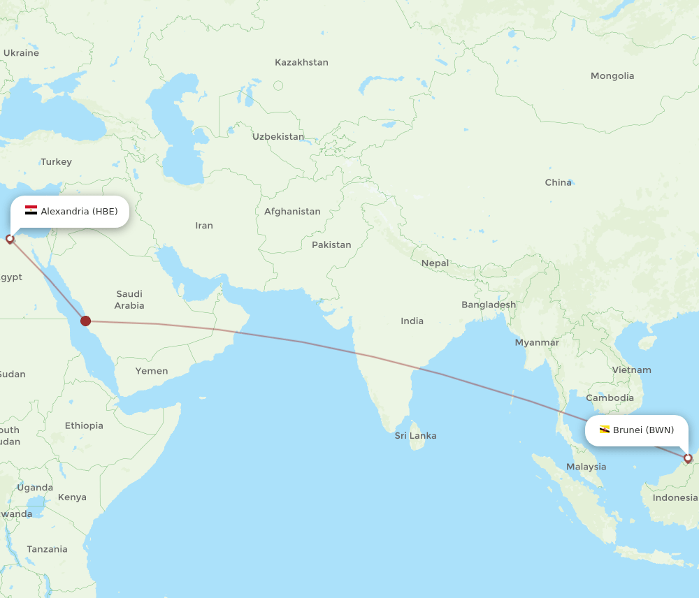 HBE to BWN flights and routes map