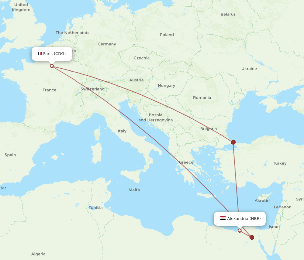 HBE to CDG flights and routes map
