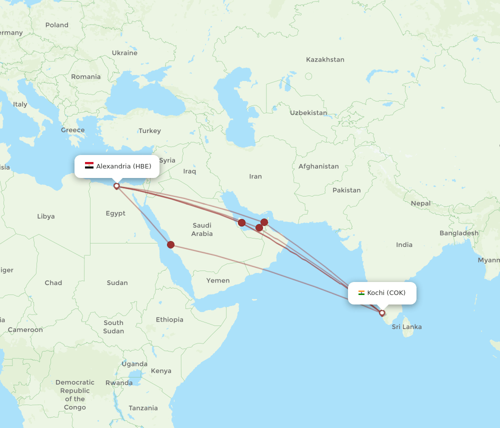 HBE-COK flight routes
