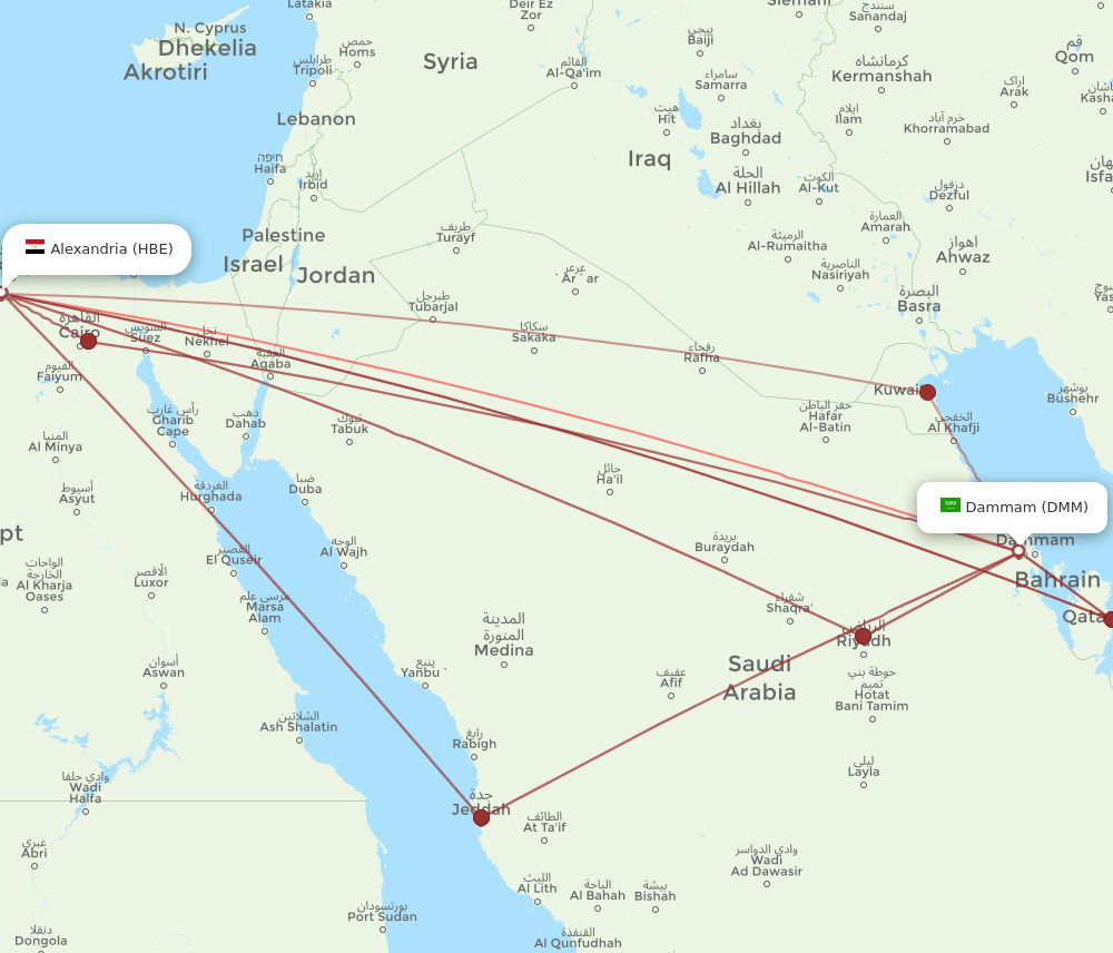HBE to DMM flights and routes map