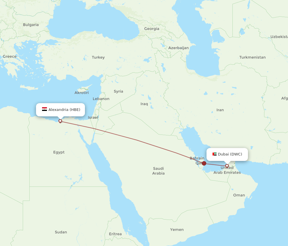 Alexandria - Dubai route map and flight paths