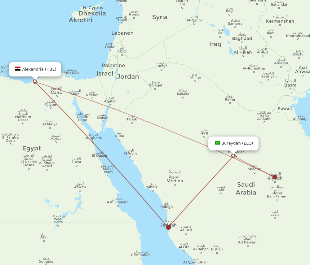 HBE to ELQ flights and routes map