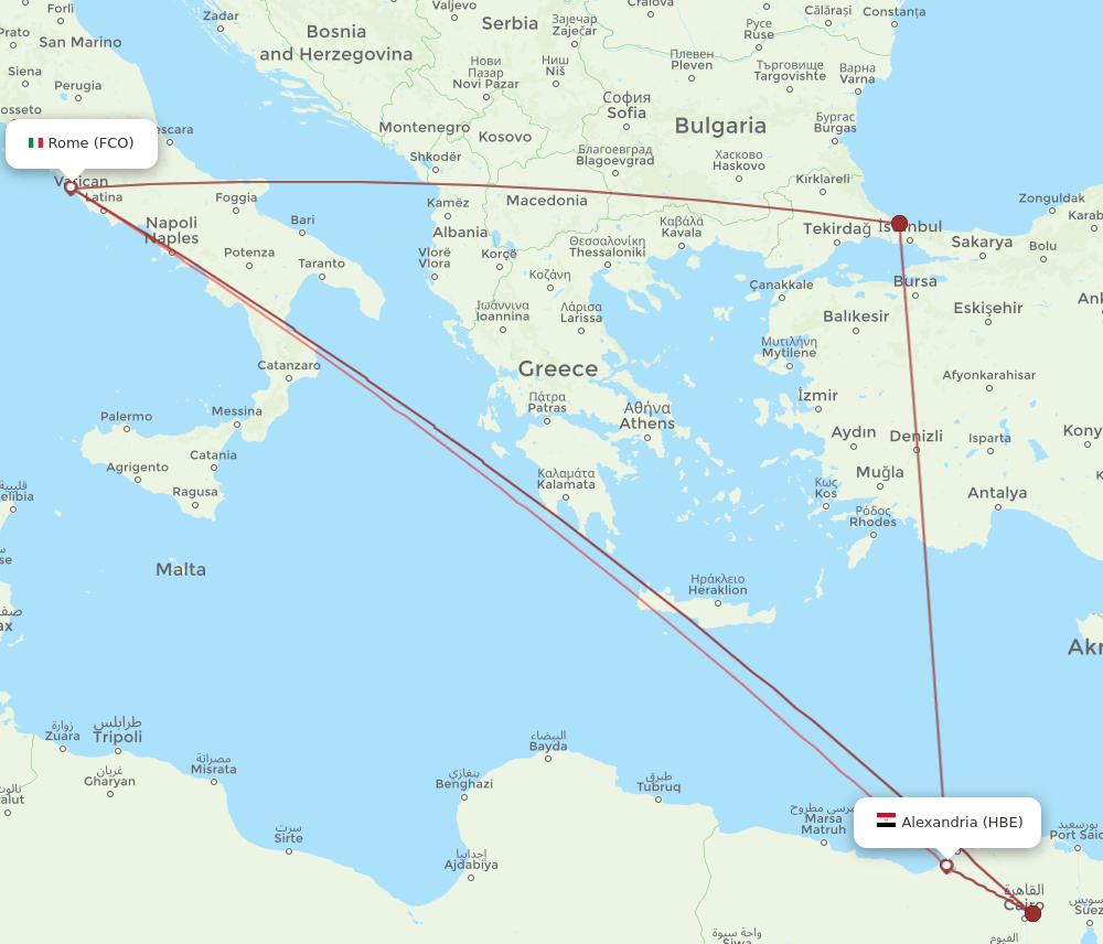 HBE-FCO flight routes