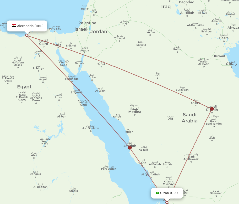 HBE to GIZ flights and routes map