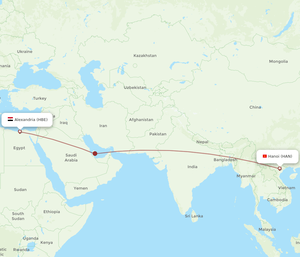 Hanoi - Alexandria route map and flight paths