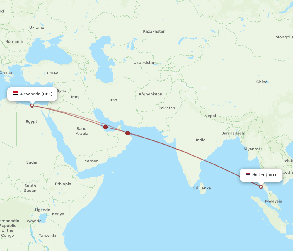 HBE to HKT flights and routes map