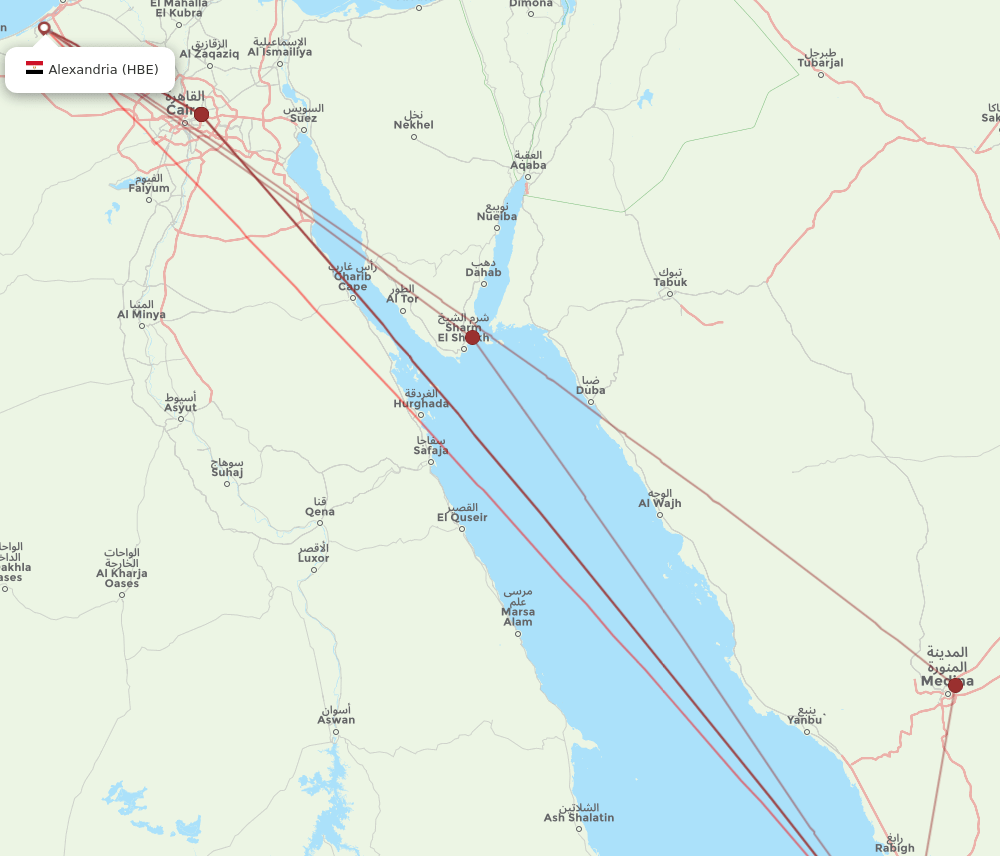 Alexandria - Jeddah route map and flight paths