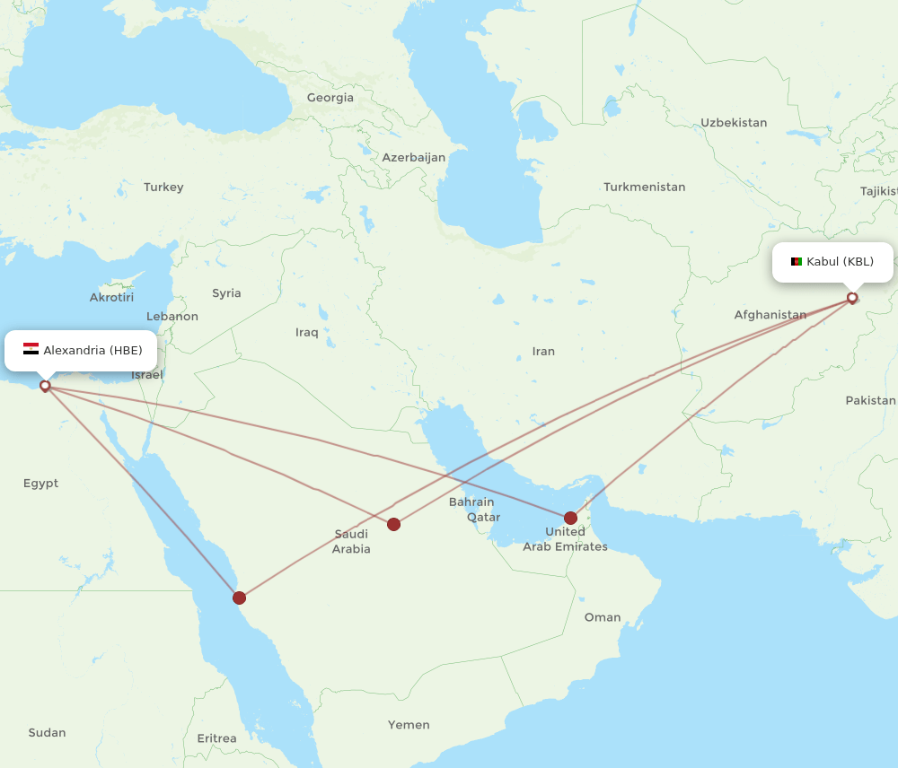 HBE to KBL flights and routes map