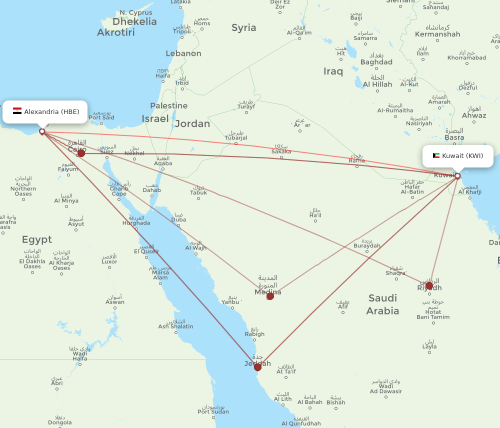HBE to KWI flights and routes map