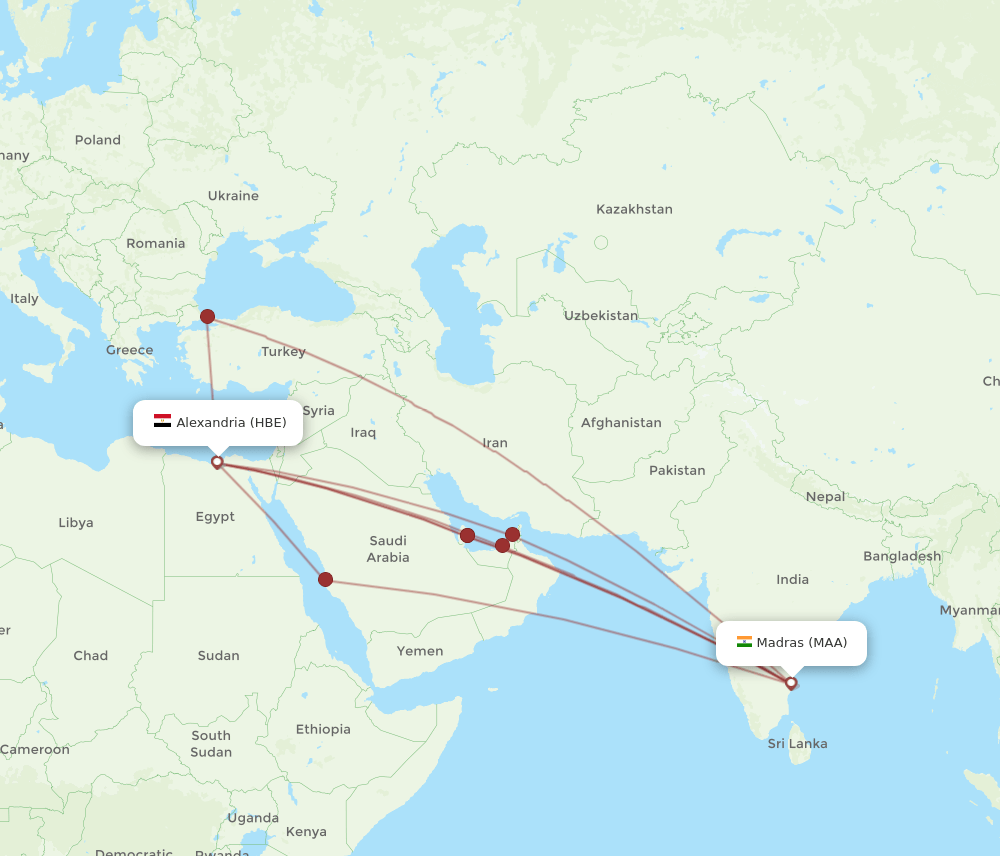 HBE-MAA flight routes