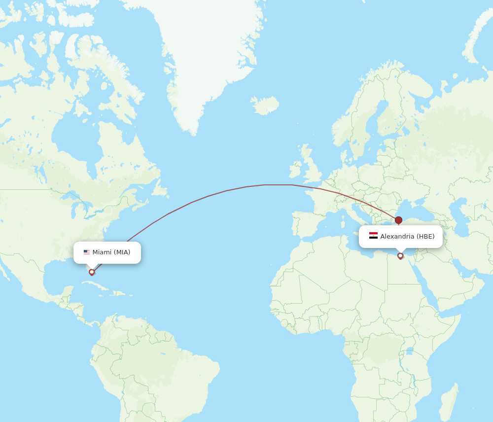HBE to MIA flights and routes map