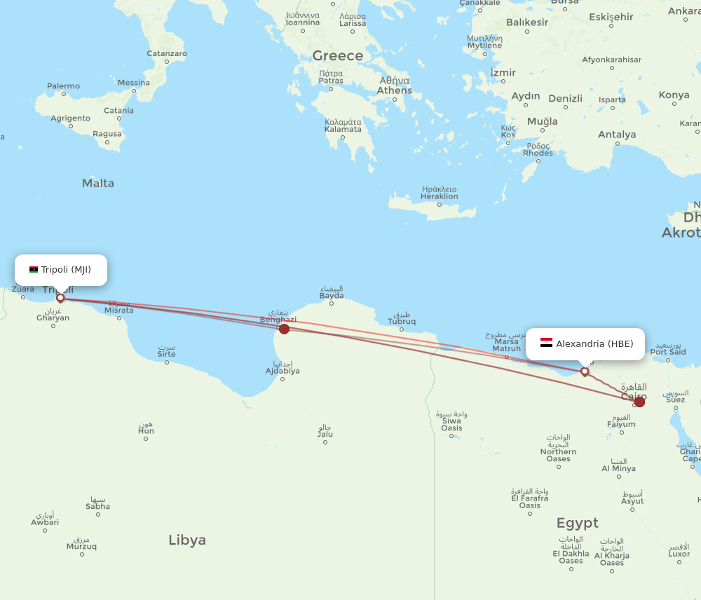MJI to HBE flights and routes map