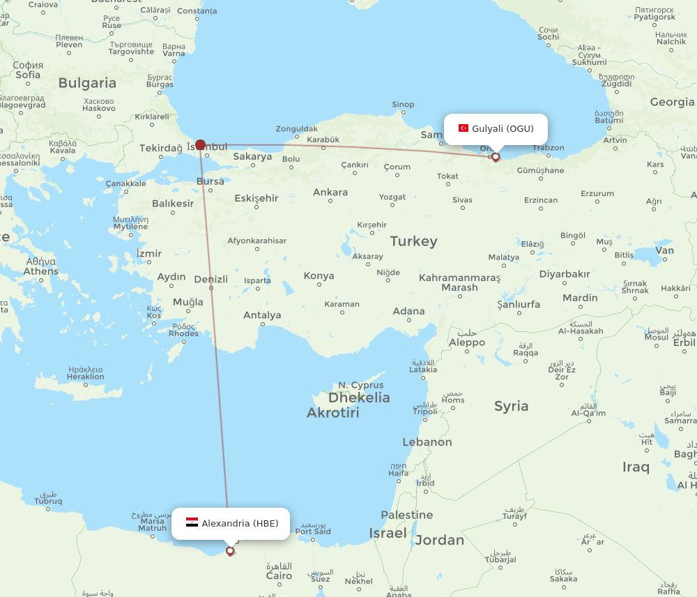 HBE to OGU flights and routes map