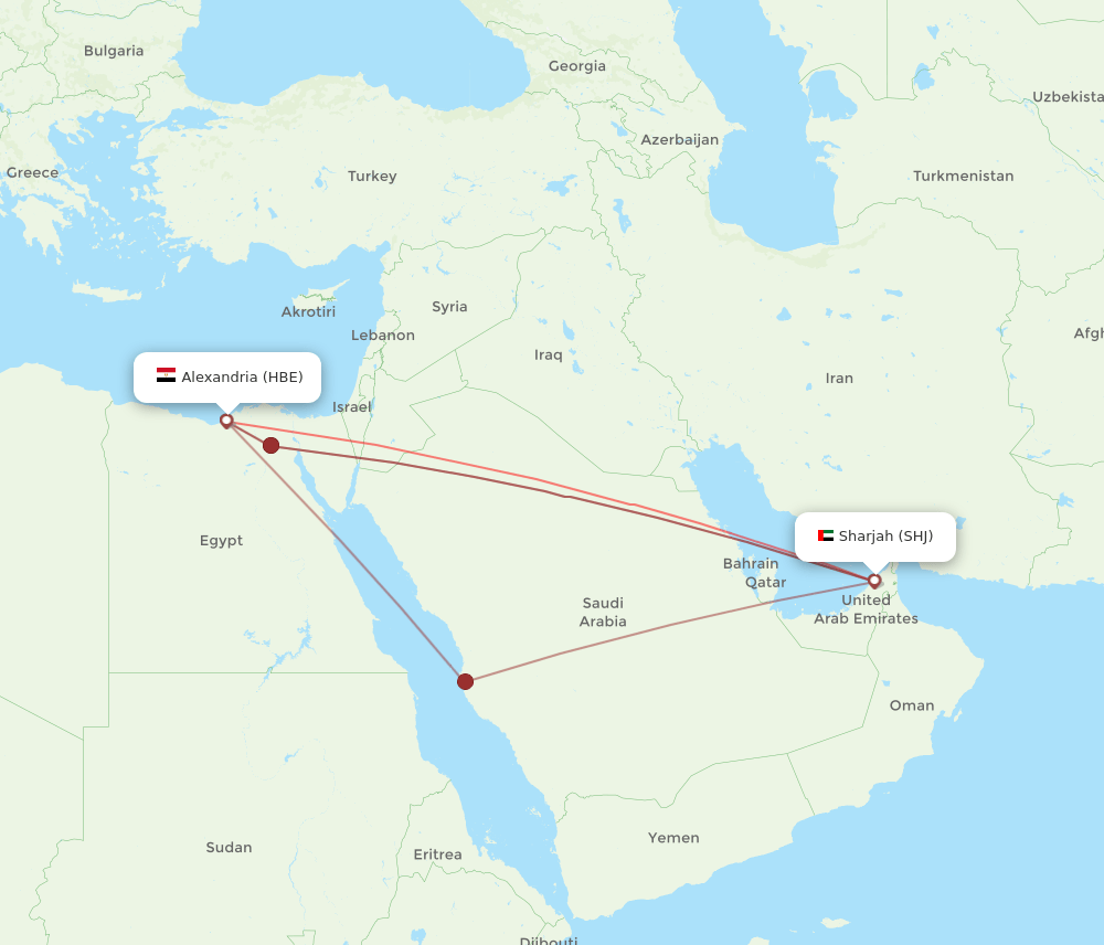 HBE to SHJ flights and routes map