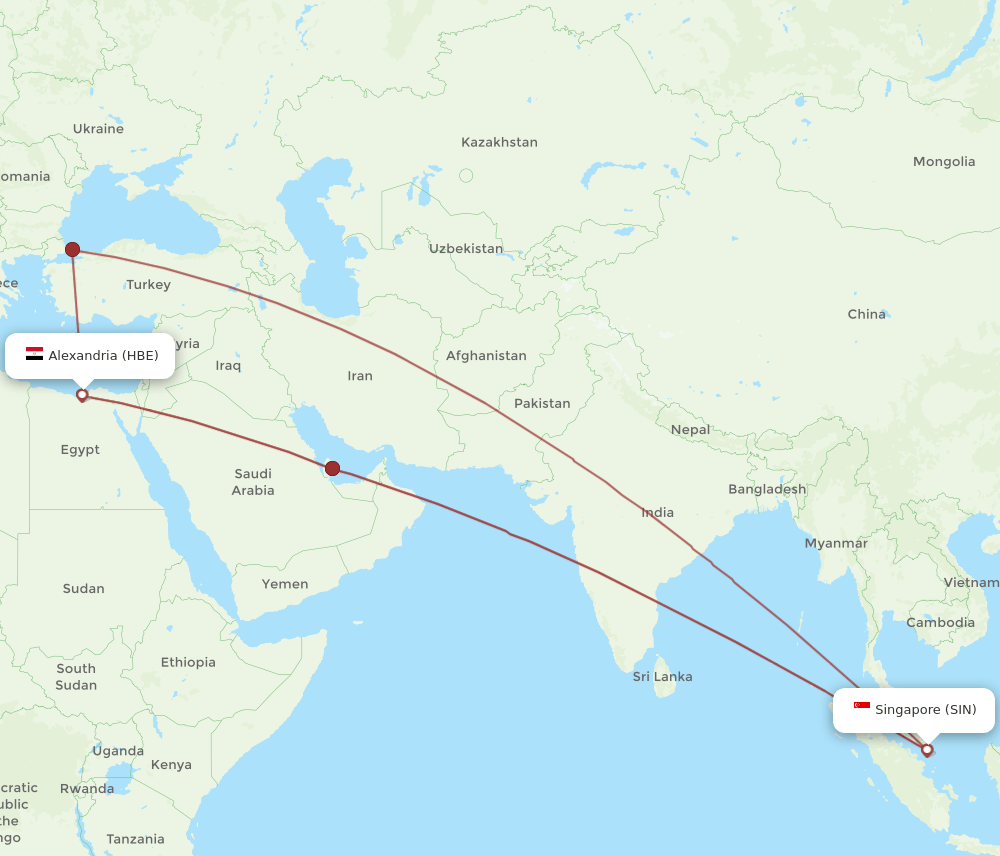 HBE-SIN flight routes