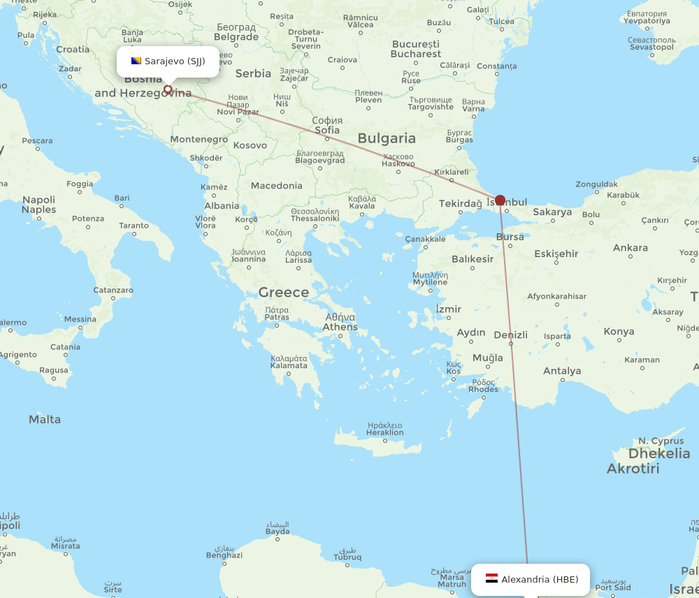 HBE to SJJ flights and routes map