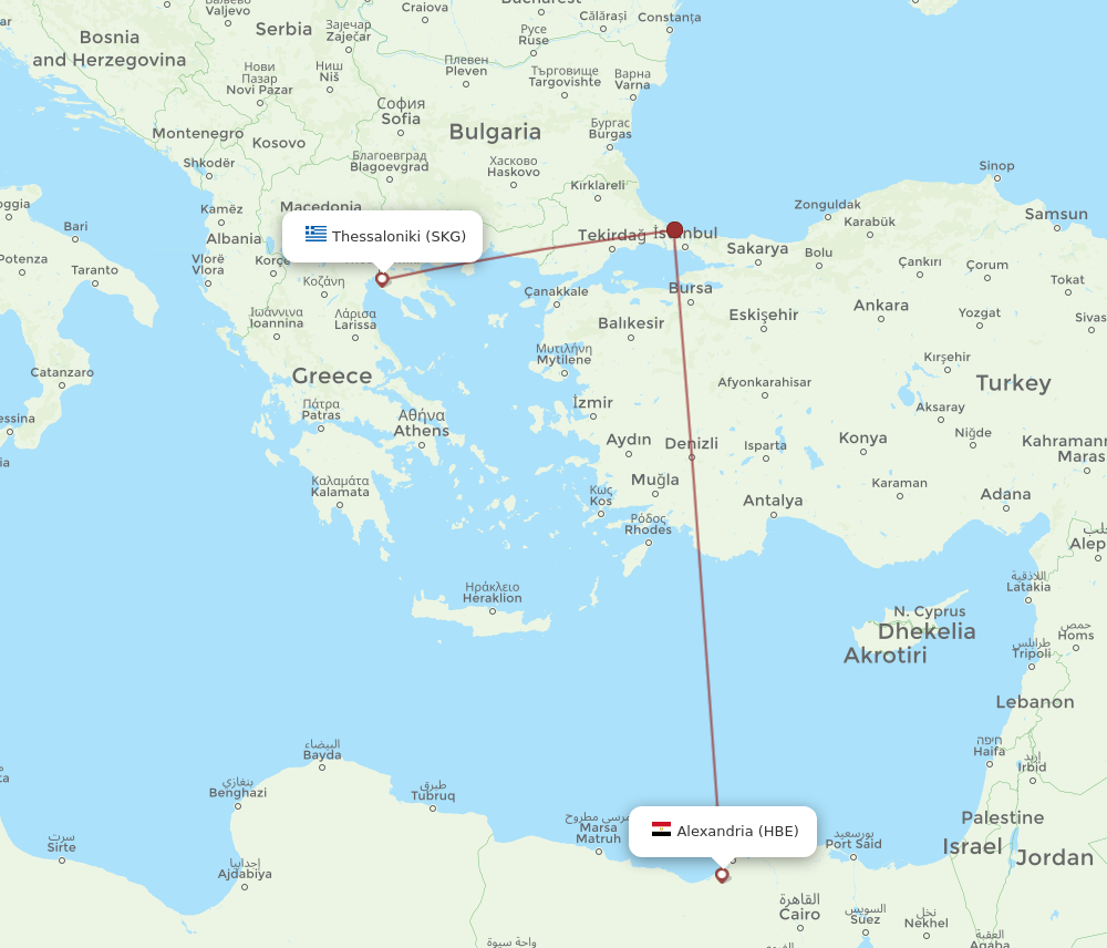 HBE to SKG flights and routes map