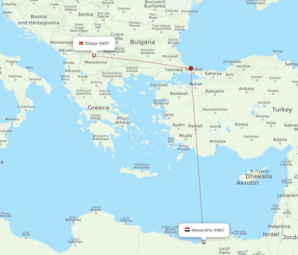 HBE-SKP flight routes