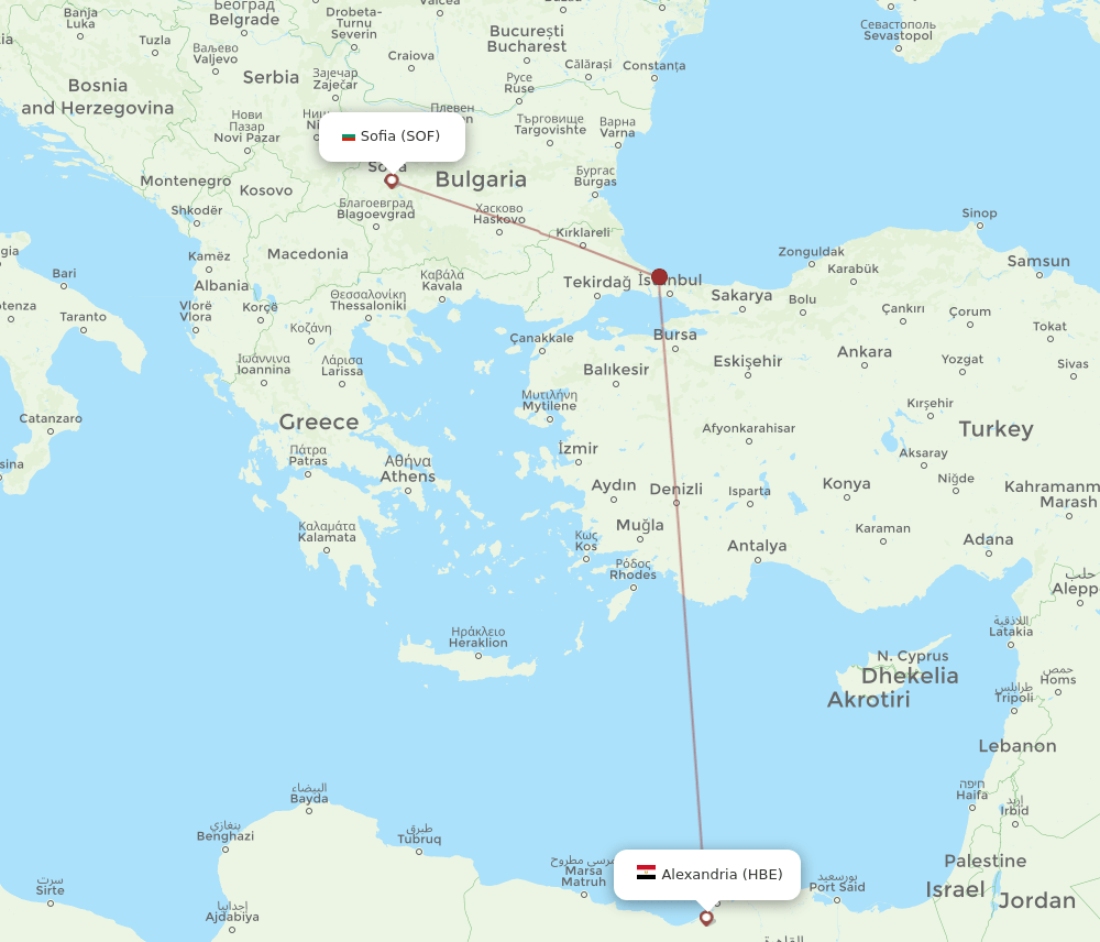 HBE to SOF flights and routes map