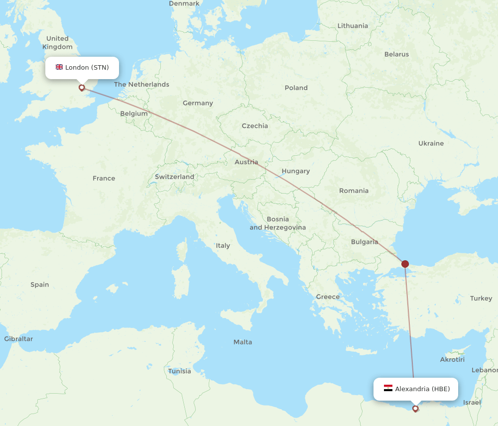 London - Alexandria route map and flight paths