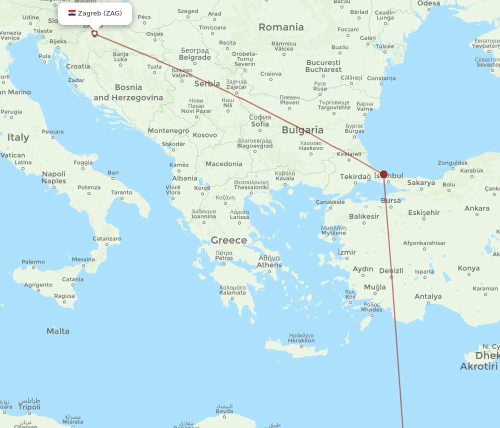 HBE to ZAG flights and routes map