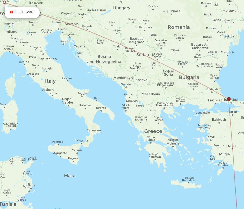 Zurich - Alexandria route map and flight paths