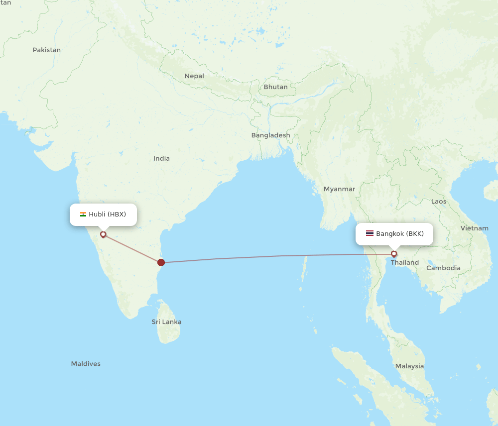 BKK to HBX flights and routes map
