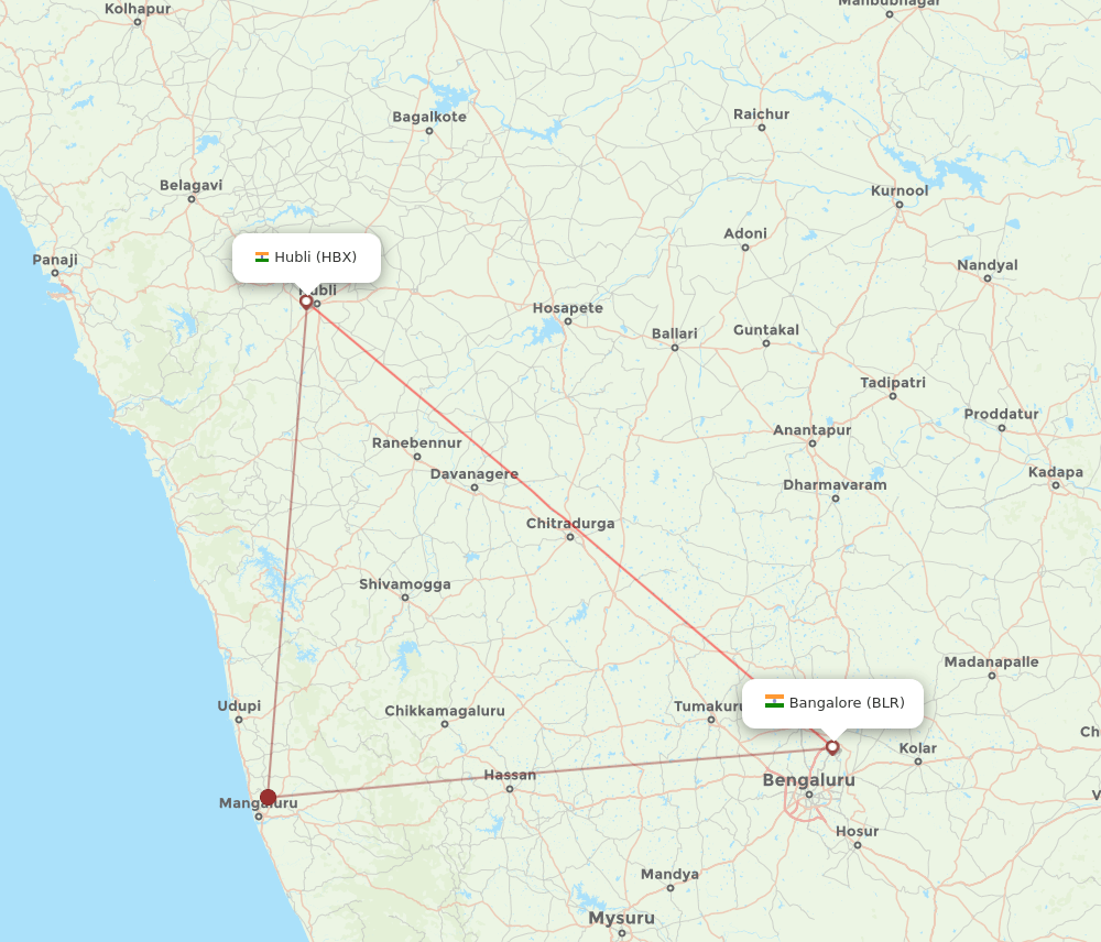 Hubli - Bengaluru route map and flight paths
