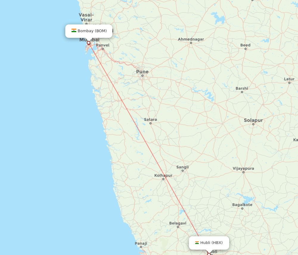 Hubli - Mumbai route map and flight paths