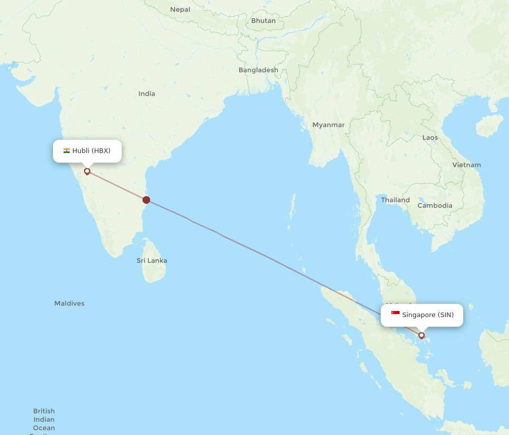 Hubli - Singapore route map and flight paths