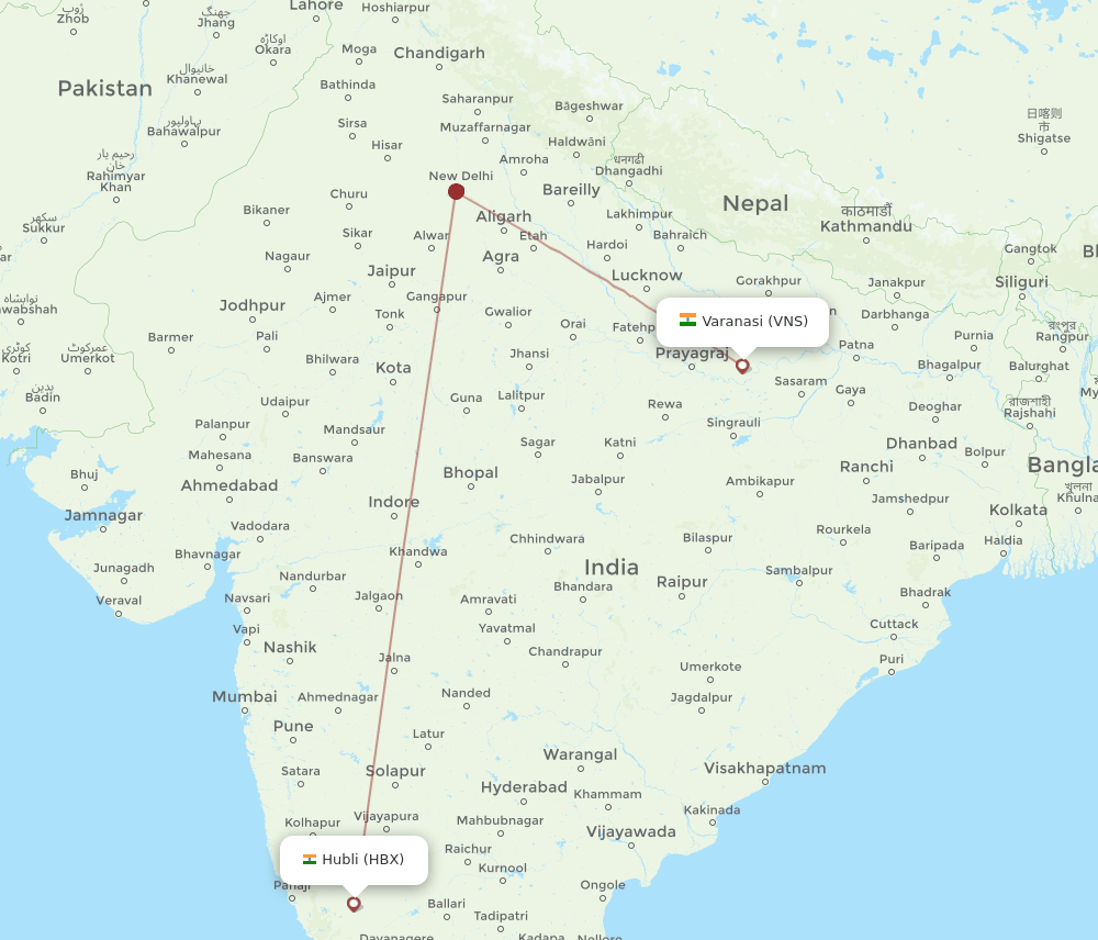 HBX to VNS flights and routes map